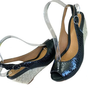 Nurture Patent Leather Espadrille Slingback Wedge High Heel Sandals Size 8M Luna